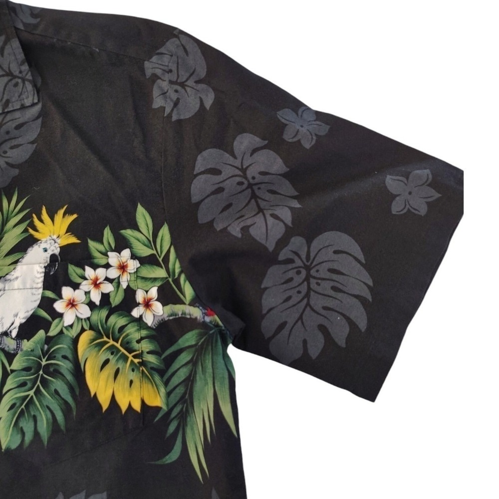 Winnie Fashion Mens Black Cotton Parrot Tropical Hawaiian Aloha Shirt Large - Picture 5 of 13